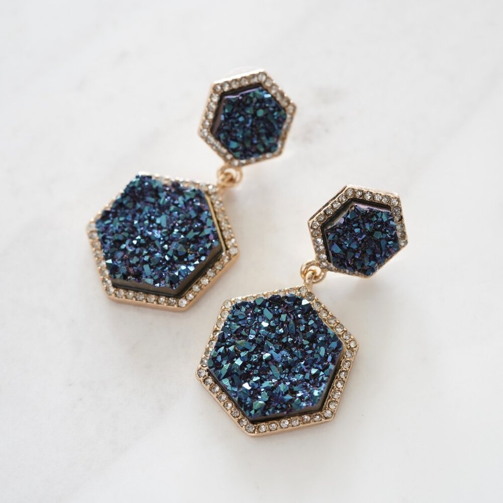 BaubleBar Hexagon Druzy Drop Earrings